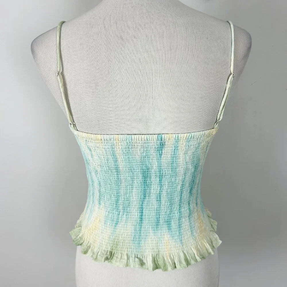 Zara Pastel Tie Dye Halter Babydoll Tank Top Smocked Milkmaid Size Small Women's - Picture 3 of 4